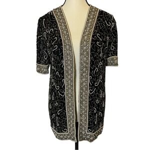 Vintage Laurence‎ Kazar Women's Silk Beaded Top Jacket Size Small Short Sleeve